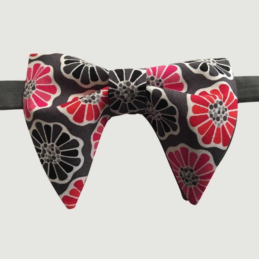 Handmade Floral Bow Tie Red Pink Black Diamond Tip Pointed Adjustable Pre-Tied